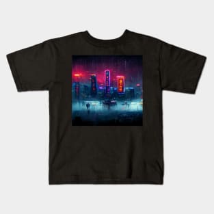 Fluxion - Cyberpunk Cityscape Skyline Kids T-Shirt